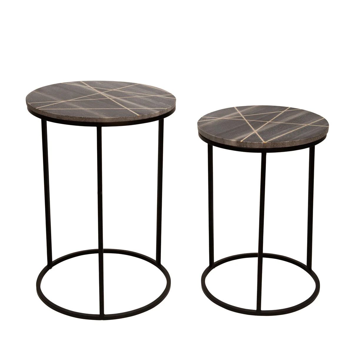 Sagebrook Home Set of 2 Metal/ Marble Side Table W/ Gold Inlays, Black