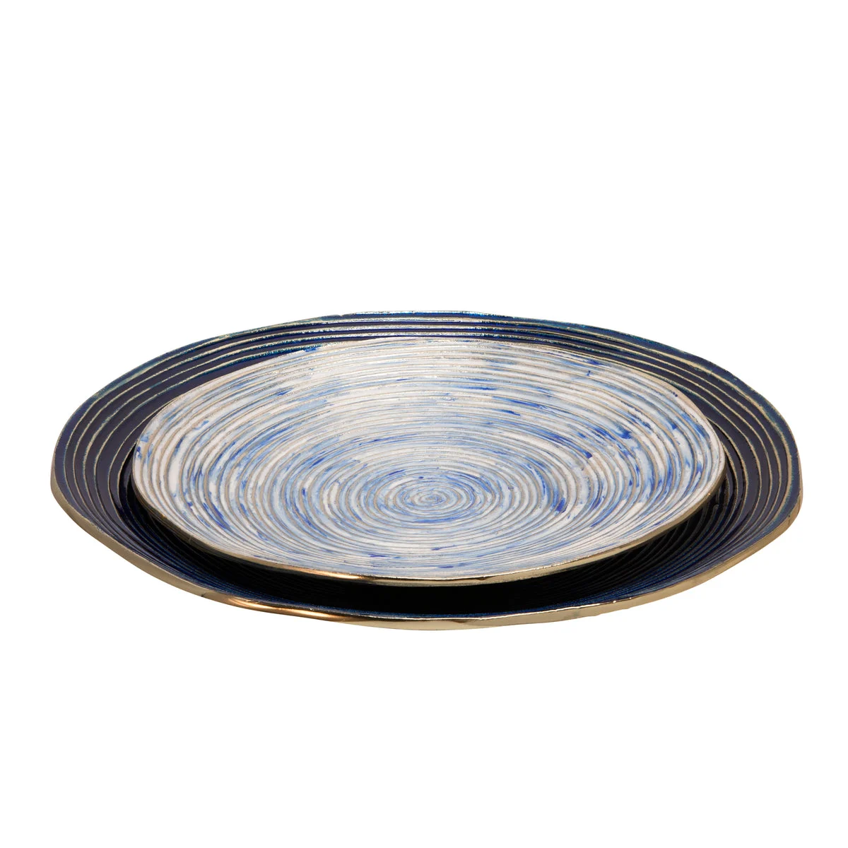 Sagebrook Home Set of 2 Decorative Metal Swirl Tray, Blue/Multi
