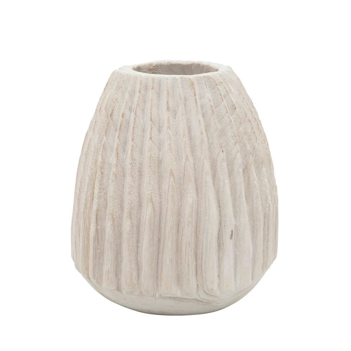 Sagebrook Home Wood, 8" Ridged Vase, White