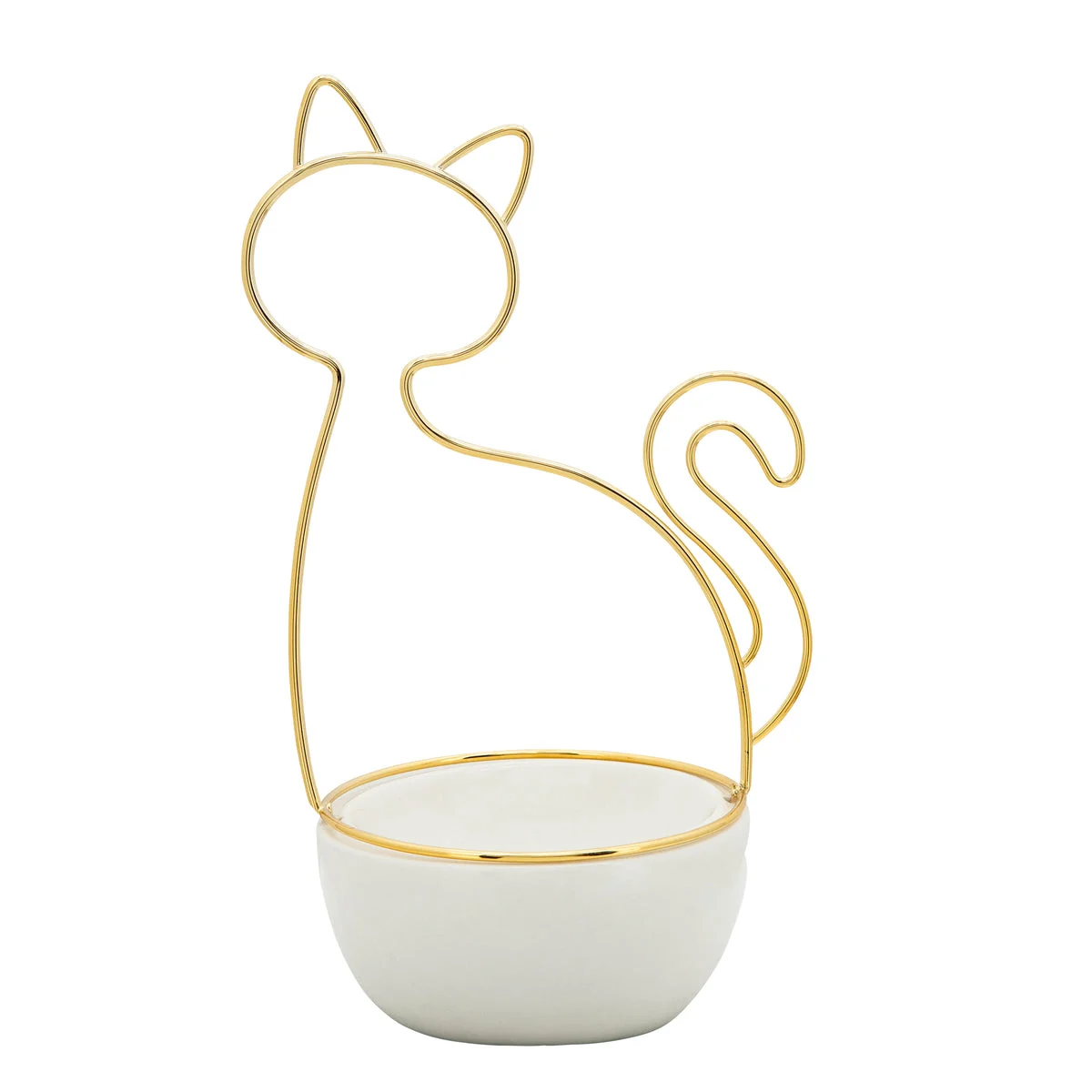 Sagebrook Home Decorative Ceramic 10``H Cat Trinket Tray, White