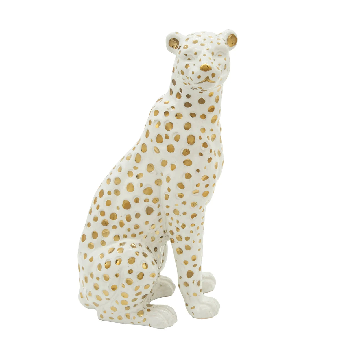 Sagebrook Home 11" Sitting Leopard, White/Gold