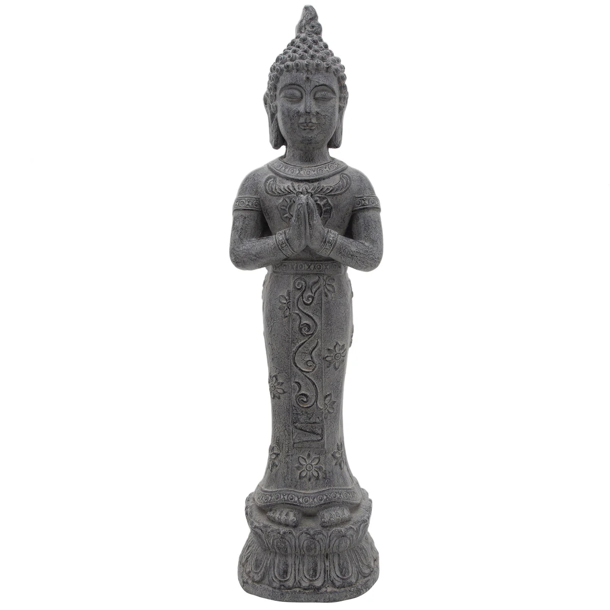 Sagebrook Home Resin, 36``H Standing Buddha, Antique Gray