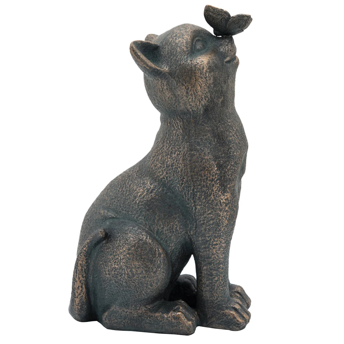 Sagebrook Home Resin, 14``H Cat W/ Butterfly, Bronze