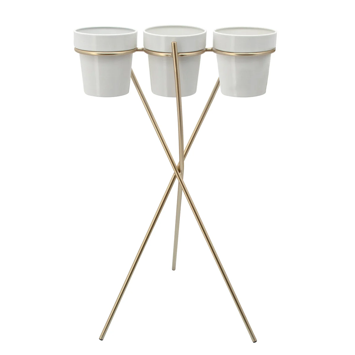 Sagebrook Home 3-Cup Metal Planter On Gold Stand, White