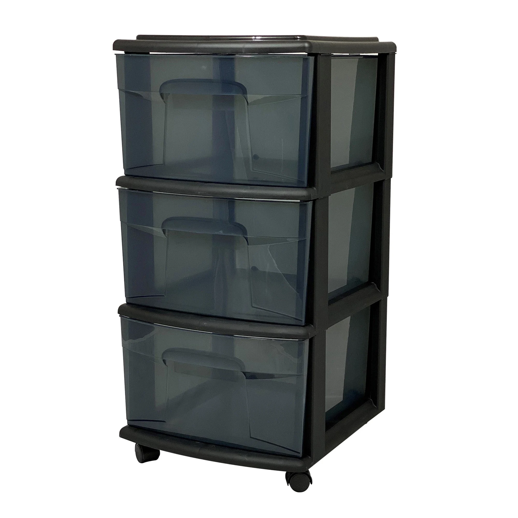 Homz 25" Black Tall Solid Plastic 3 Drawer Wheeled Home Storage Organizer Cart