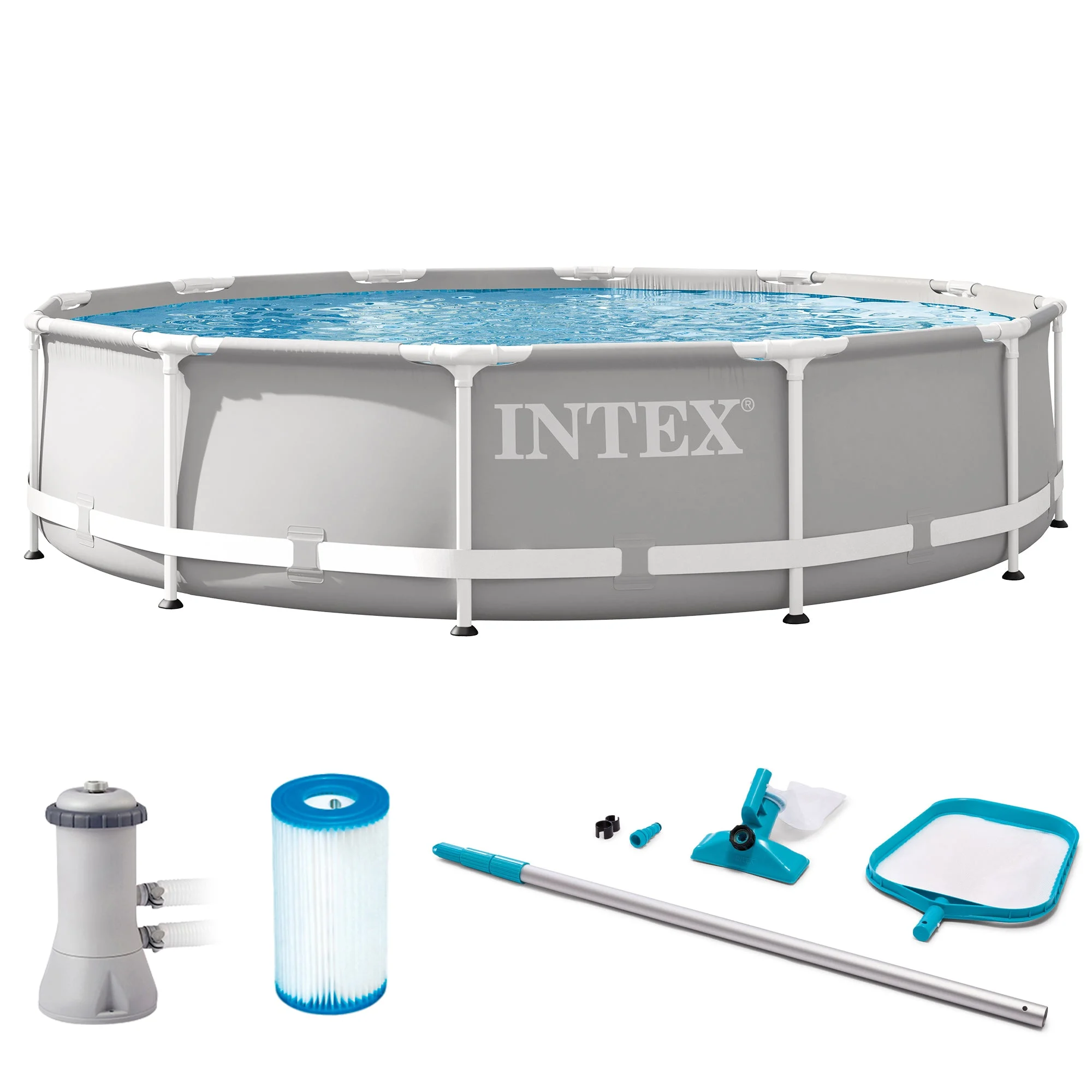 Intex 12ft x 30in Prism Frame Above Ground Swimming Pool and Maintenance Kit