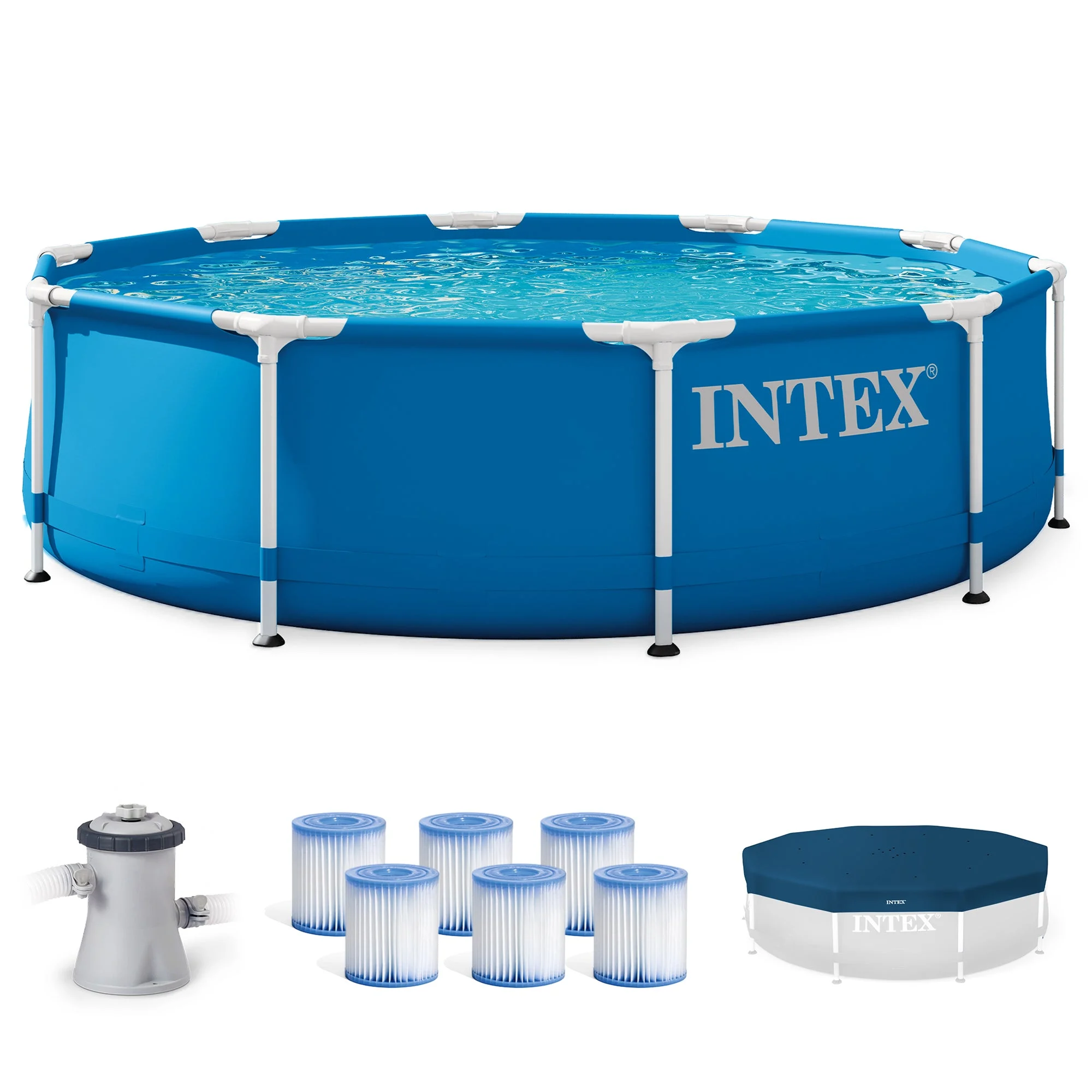 INTEX Metal Frame Outdoor Pool Set with Cover & Type H Filter Cartridge (6 pack)