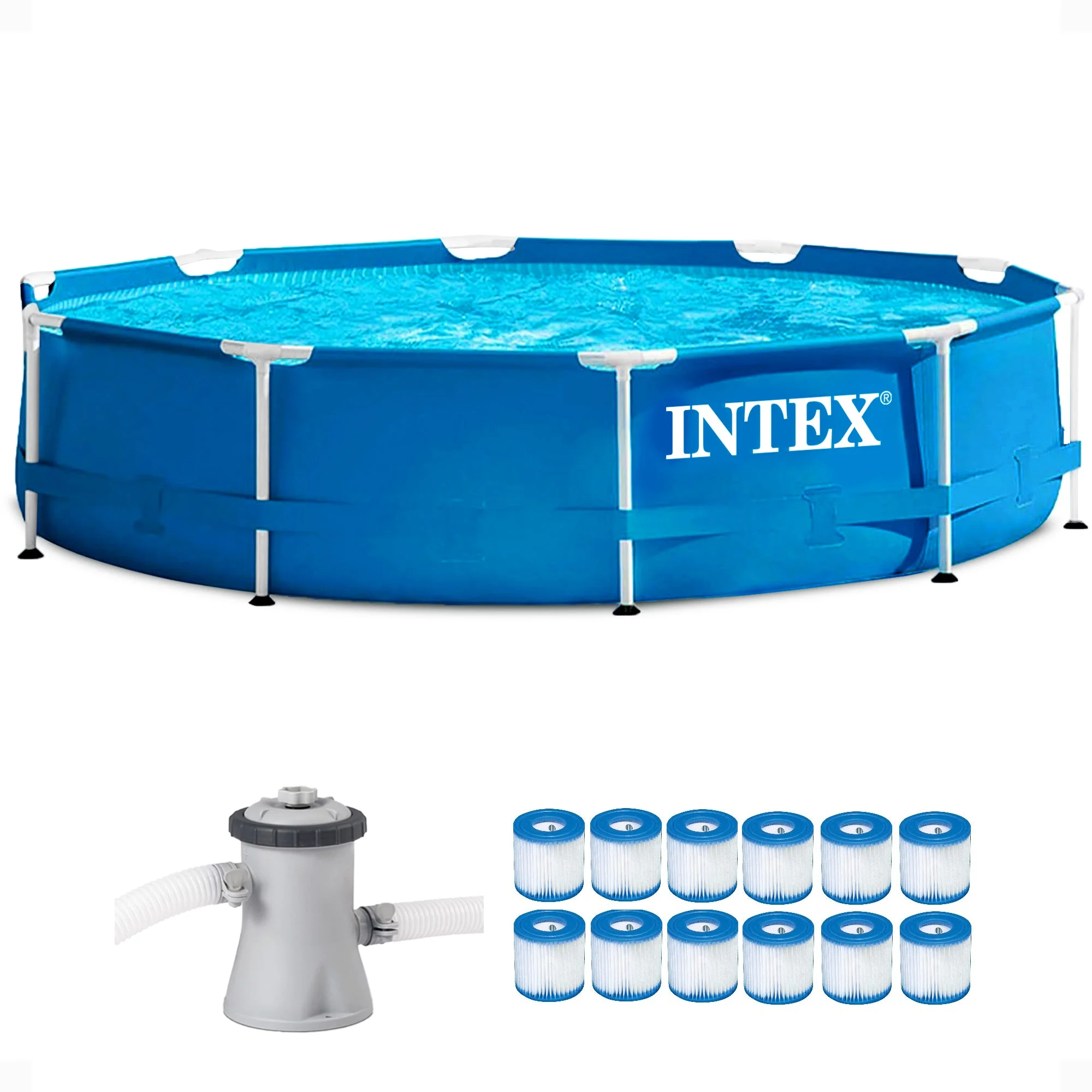 Intex Metal Frame Pool Set w/ Filter Pump and Type H Filter Cartridges (12 Pack)