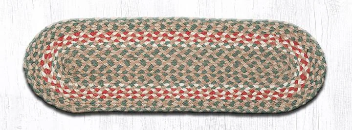Earth Rugs C-09 Green/Burgundy Oval Stair Tread 27``x8.25``(Set of 13)