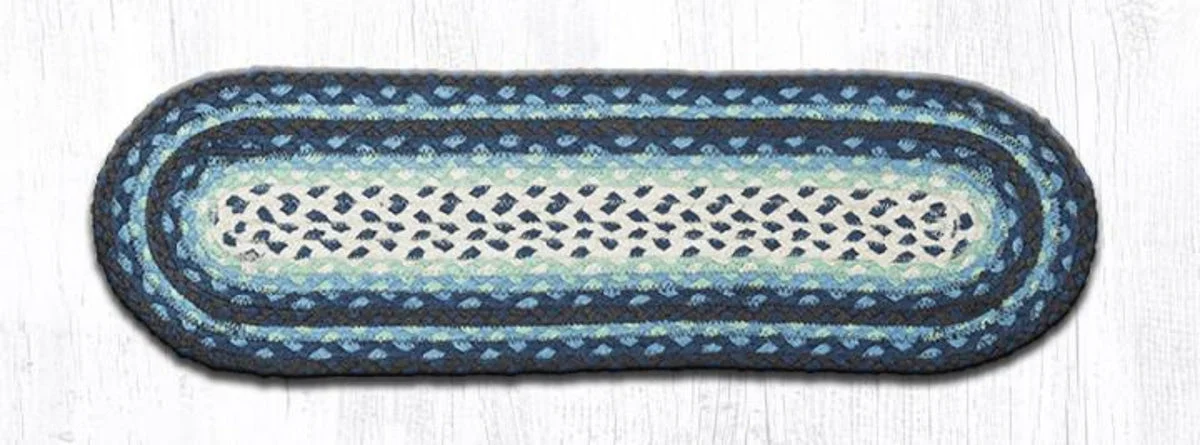 Earth Rugs Blueberry/Cream Oval Stair Tread 27"x8.25" Durable Eco-Friendly Rug