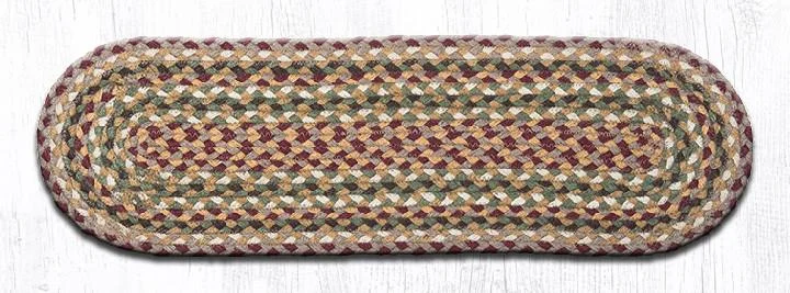 Earth Rugs C-324 Olive/Burgundy/Gray Oval Stair Tread 27"x8.25" (Set of 13)