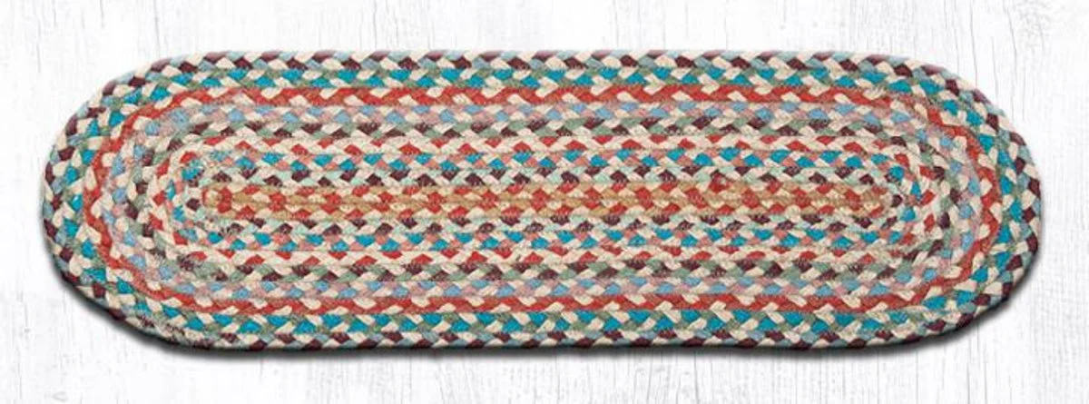 Earth Rugs Oval Stair Tread Multi – 27"x8.25" Hand-Braided Natural Jute Rug