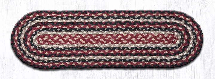 Earth Rugs C-344 Burgundy/Black/Tan Oval Stair Tread 27"x8.25" (Set of 13)