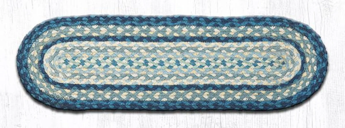 Earth Rugs Braided Oval Stair Tread – Breezy Blue, Taupe, Ivory Rustic Style 27"x8.25"