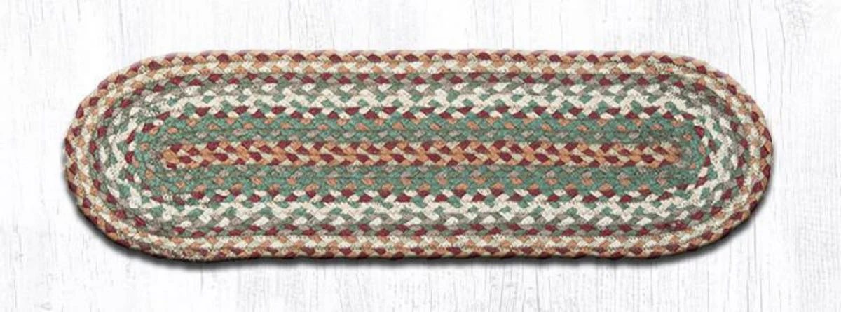 Earth Rugs Buttermilk/Cranberry Oval Stair Tread 27"x8.25" – Braided Jute Rustic Stair Rug in Warm Country Tones