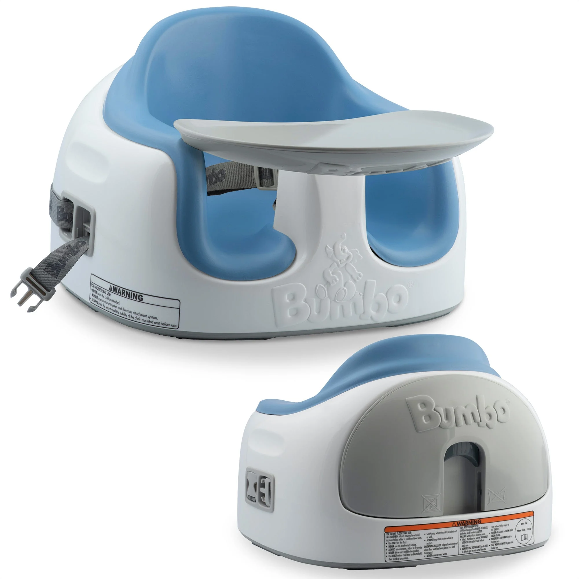 Bumbo Baby Toddler Adjustable 3-in-1 Booster Seat/High Chair & Tray, Powder Blue