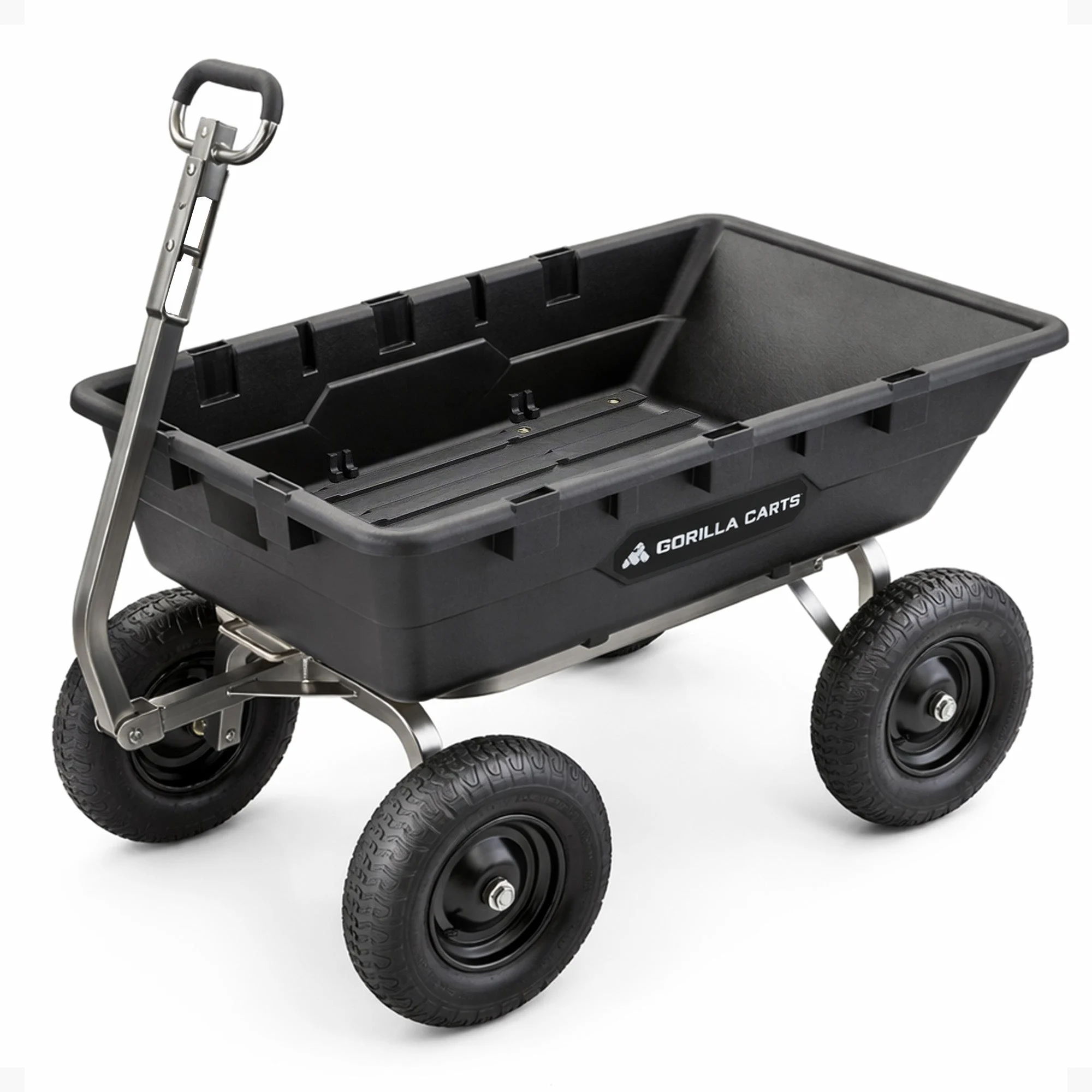 Gorilla Carts Heavy Duty Poly Yard Dump Cart Garden Wagon with 16 Inch Tires