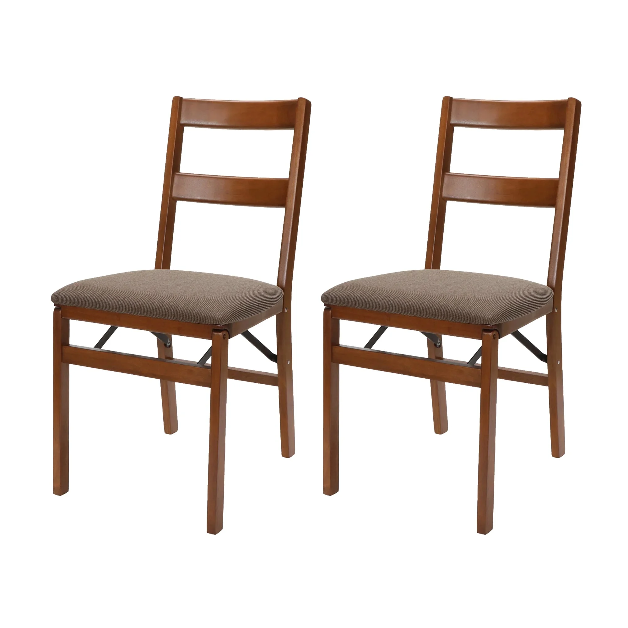MECO Stakmore Classic Upholstered Seat Folding Chair Set, Fruitwood (2 Pack)