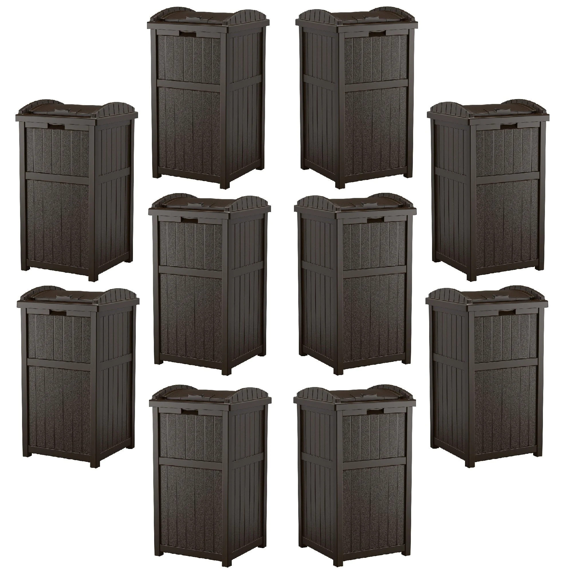 Suncast Trash Hideaway Outdoor 33 Gallon Garbage Waste Can Bin, Java (10 Pack)