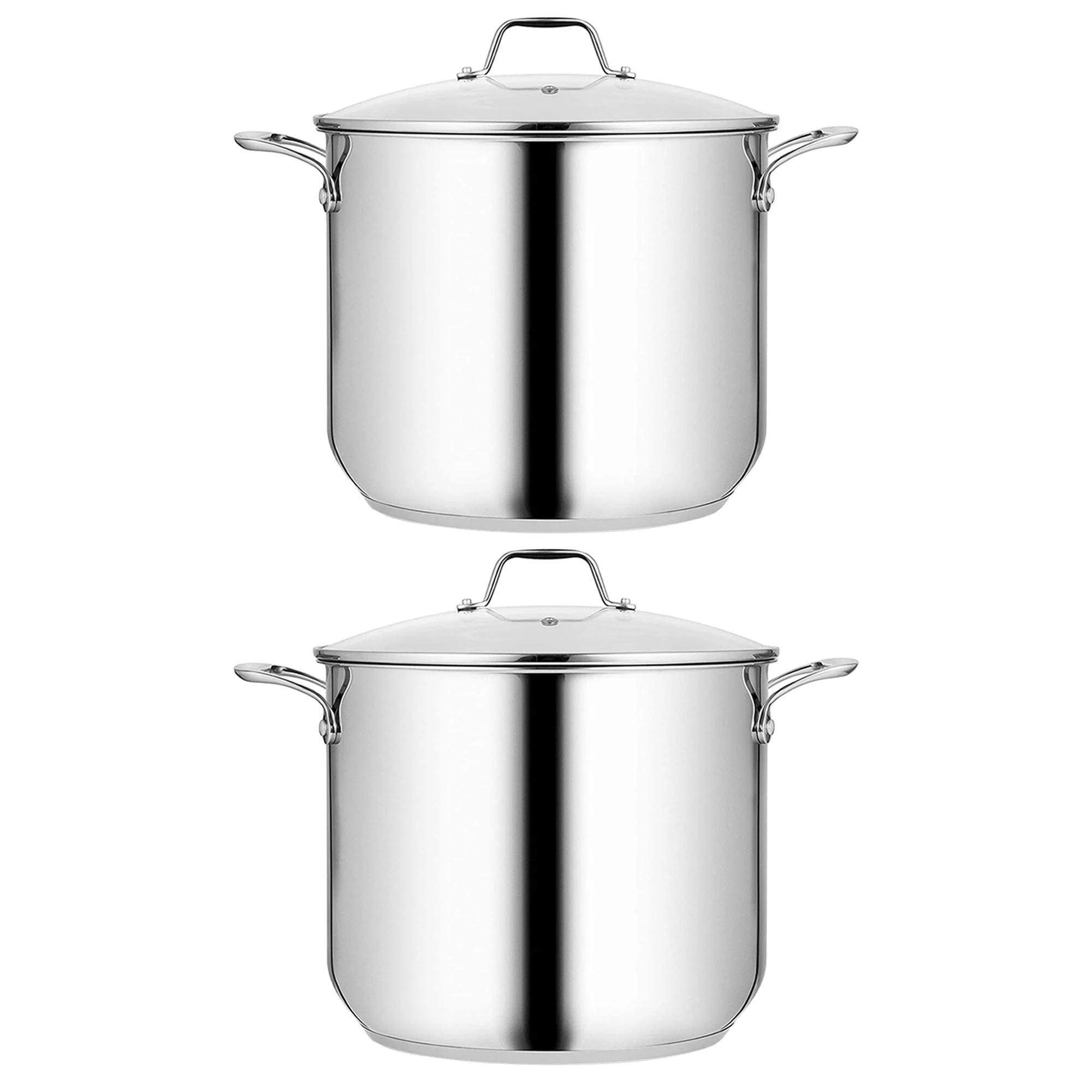NutriChef Heavy Duty 19 Quart Stainless Steel Soup Stock Pot with Lid (2 Pack)