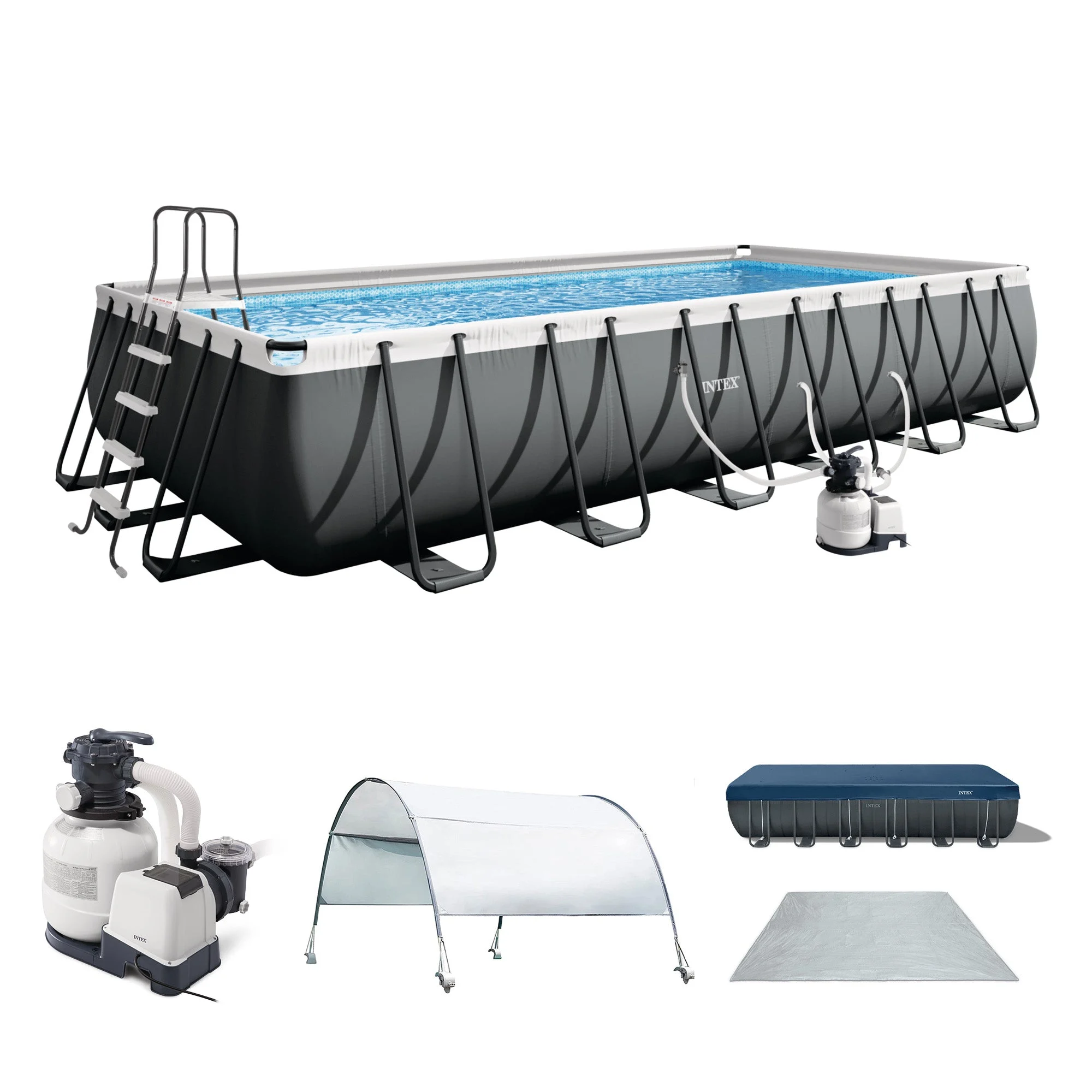 Intex Ultra XTR Frame 24' x 12' x 52" Swimming Pool with Protective Sun Canopy