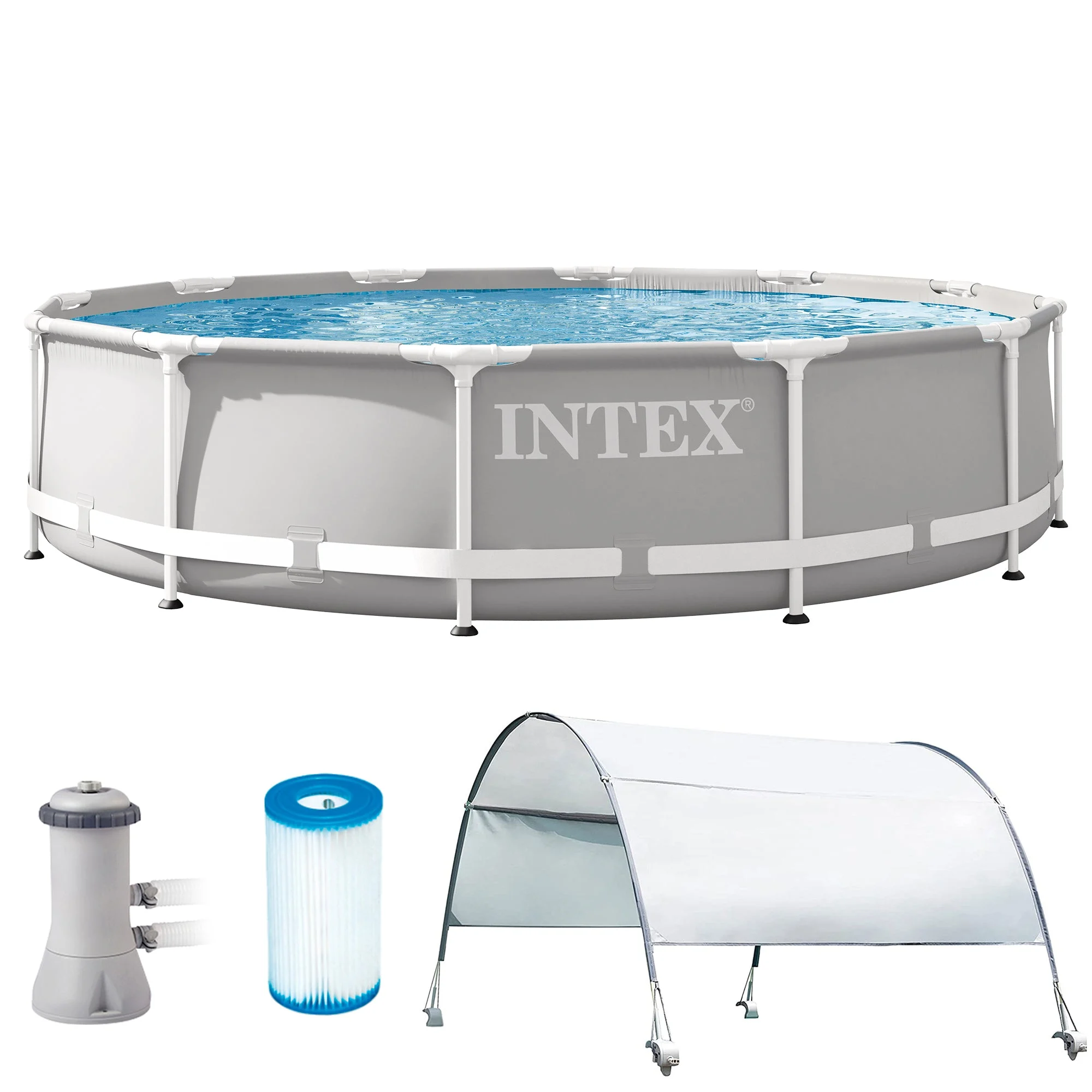 Intex 26711EH 12' x 30" Metal Frame Above Ground Swimming Pool w/ Pump & Canopy