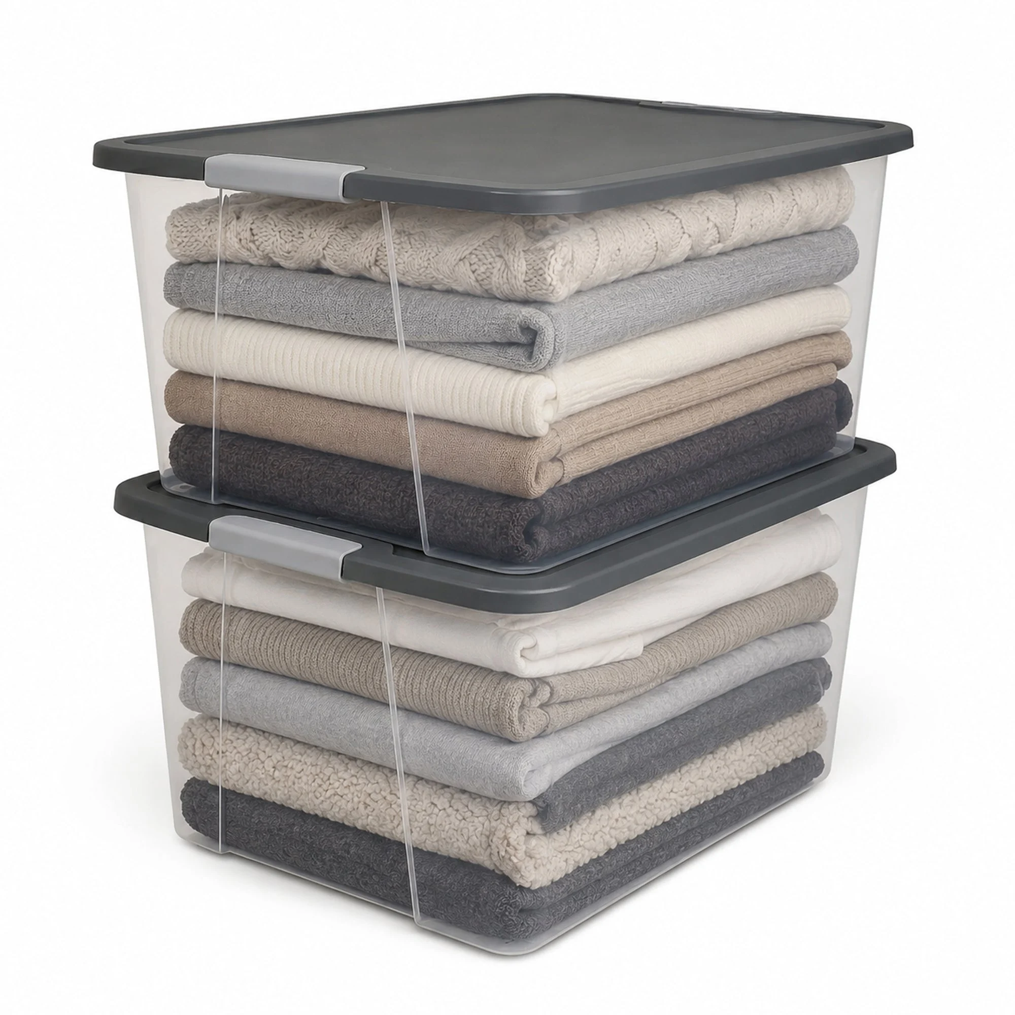 Homz 64Qt Stackable Plastic Storage Bin Container Box w/Latch Lid, Gray (2 Pack)
