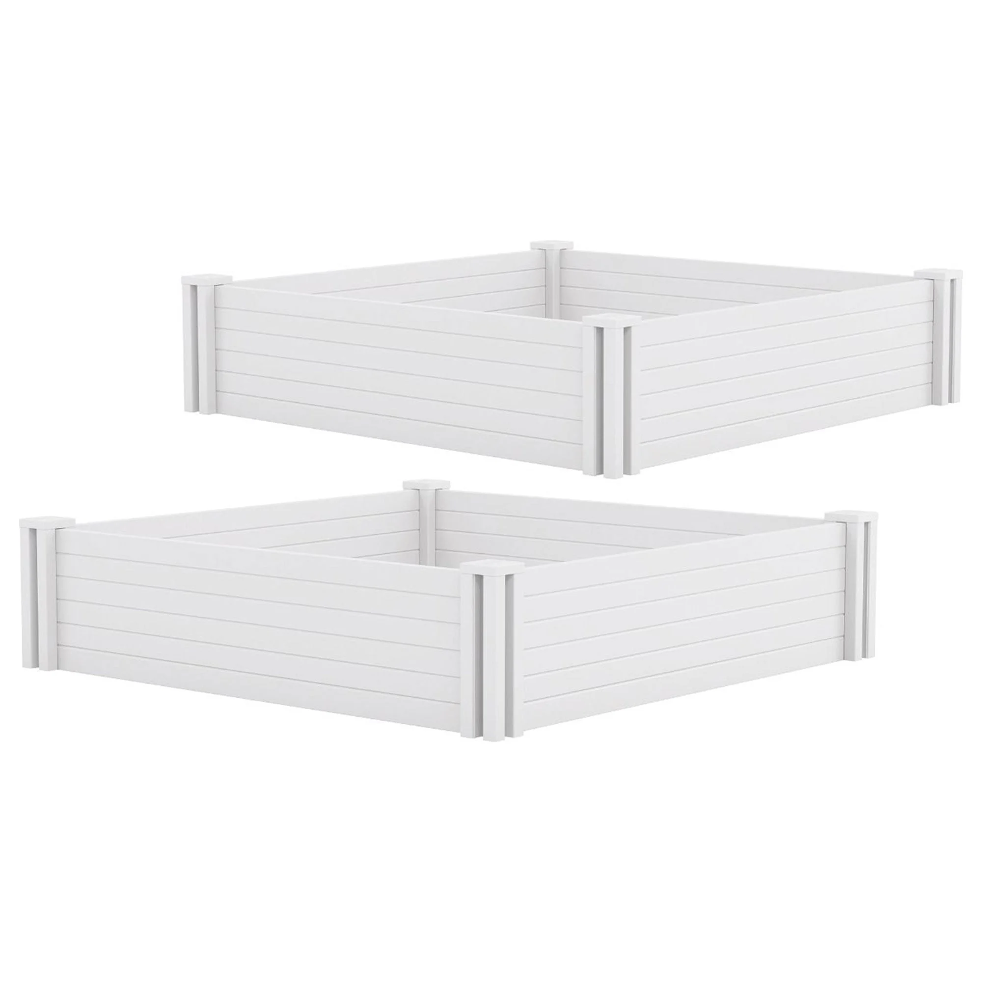 Suncast 4 x 4 Foot Raised Outdoor Resin Garden Flower Bed Edging, White (2 Pack)