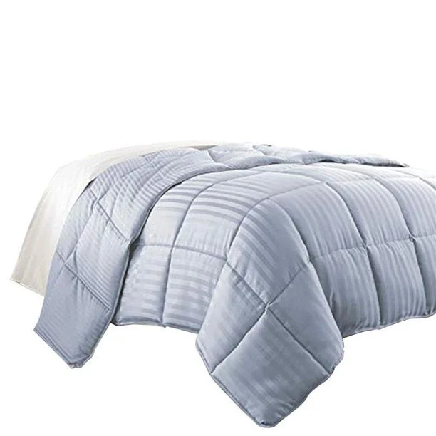 Benzara Cork Twin Comforter with Vertical Stripes and Stitched Details, Blue