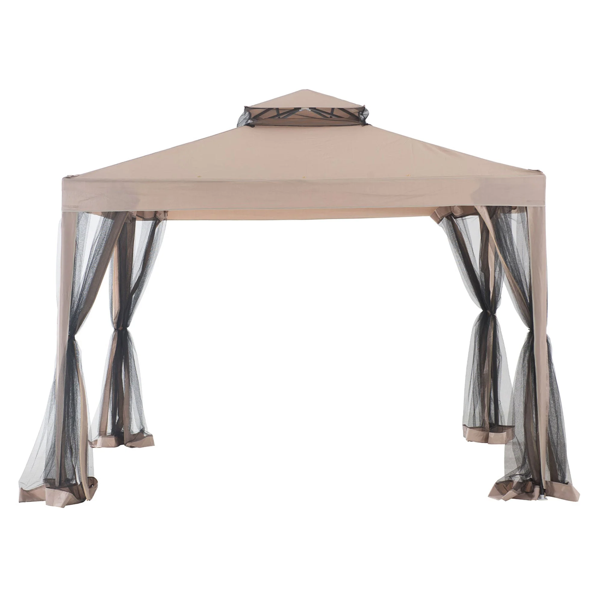 Sunjoy 10 x 10 Foot Hampton Soft Top Steel Gazebo with Mosquito Netting, Brown