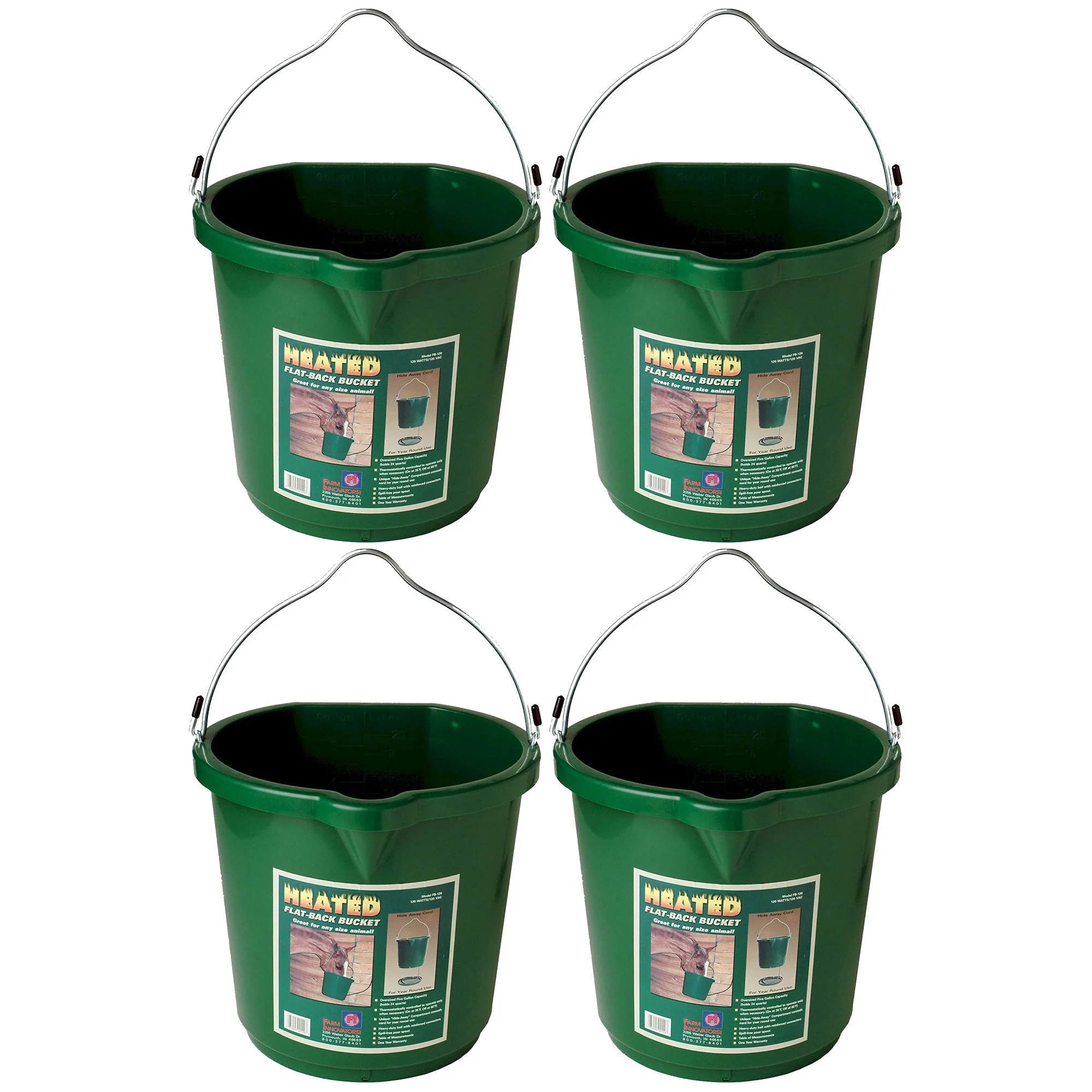 Farm Innovators Oversized 5 Gallon Plastic Flat Heated Bucket, 120 Watt (4 Pack)