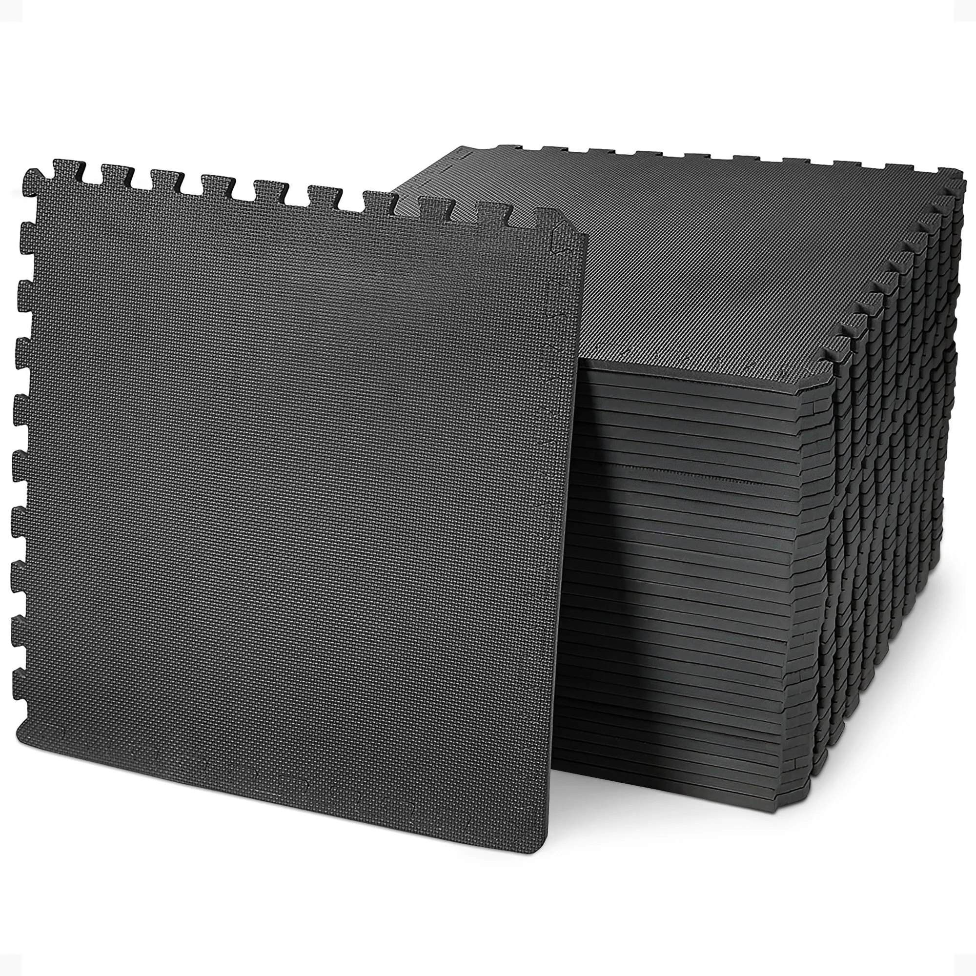 BalanceFrom Fitness 144 Sq Ft Interlocking EVA Foam Exercise Mat Tiles, Black