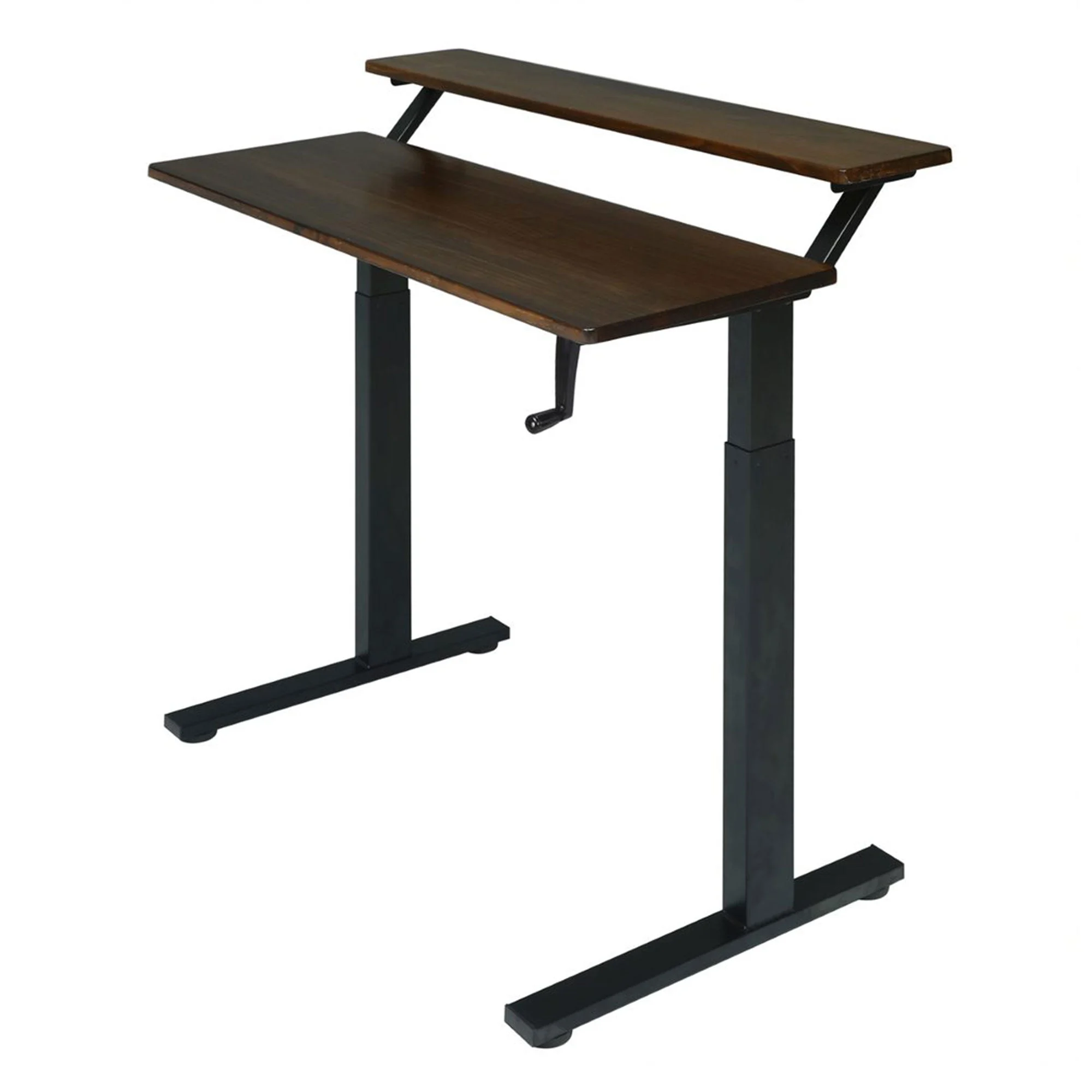 SDADI Adjustable Height Steel Frame 2 Tier Standing Desk w/ Crank, Light Grain