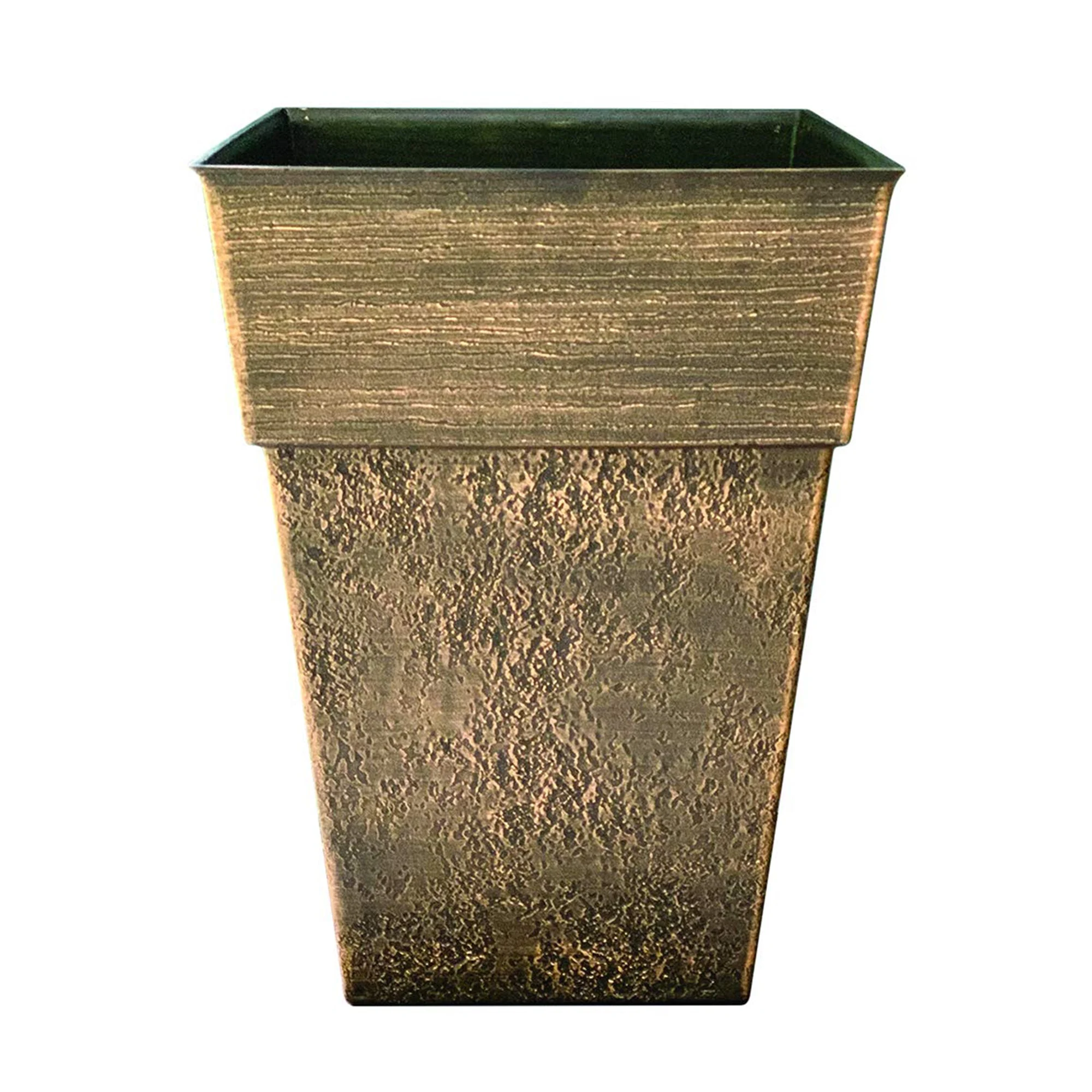 The HC Companies Avino 13 Inch Square Resin Flower Planter Pot, Celtic Bronze