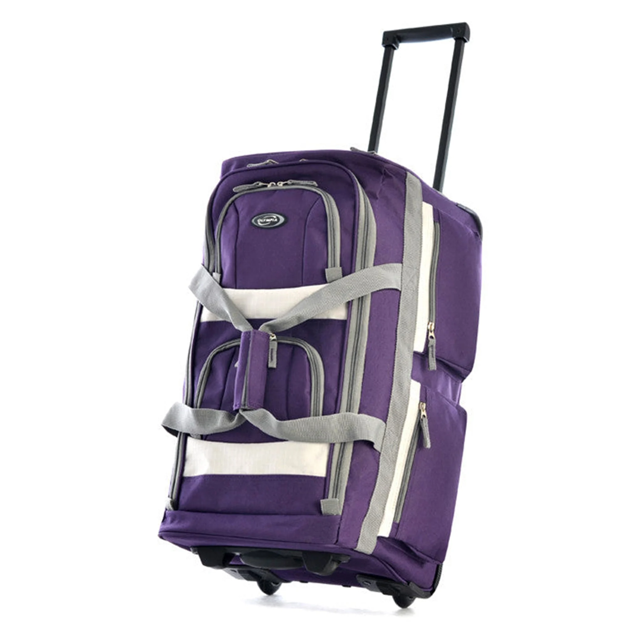 Olympia 26 Inch 8 Pocket Rolling Duffel Bag w/Retractable Handle, Dark Lavender