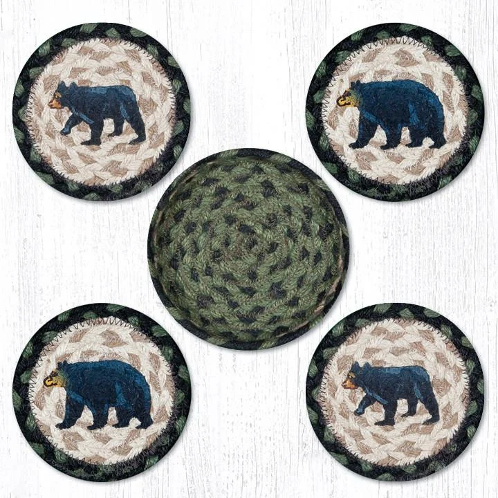 Earth Rugs CNB-116 Mama & Baby Bear Coasters in a Basket 5``x5``
