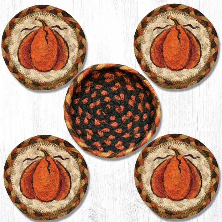 Earth Rugs CNB-222 Harvest Pumpkin Coasters in a Basket 5``x5``