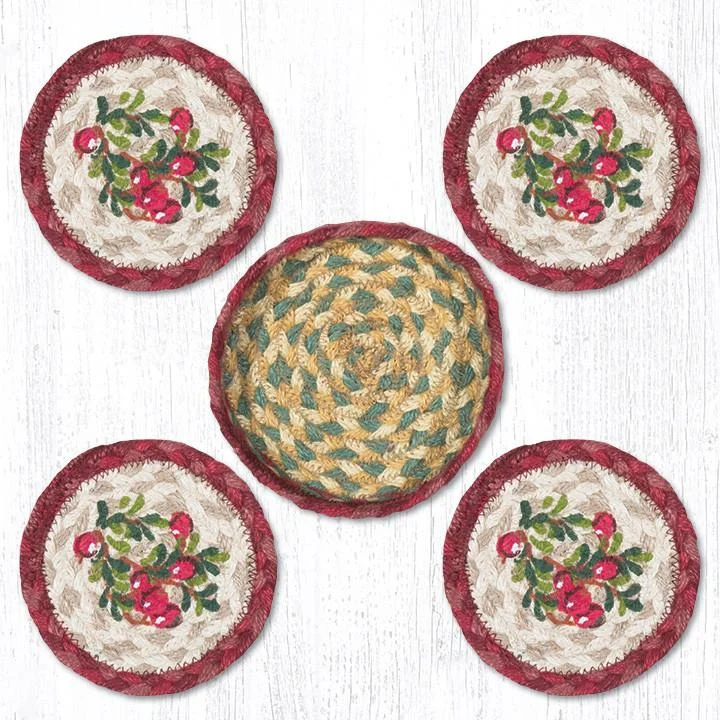 Earth Rugs CNB-390 Cranberries Coasters in a Basket 5``x5``