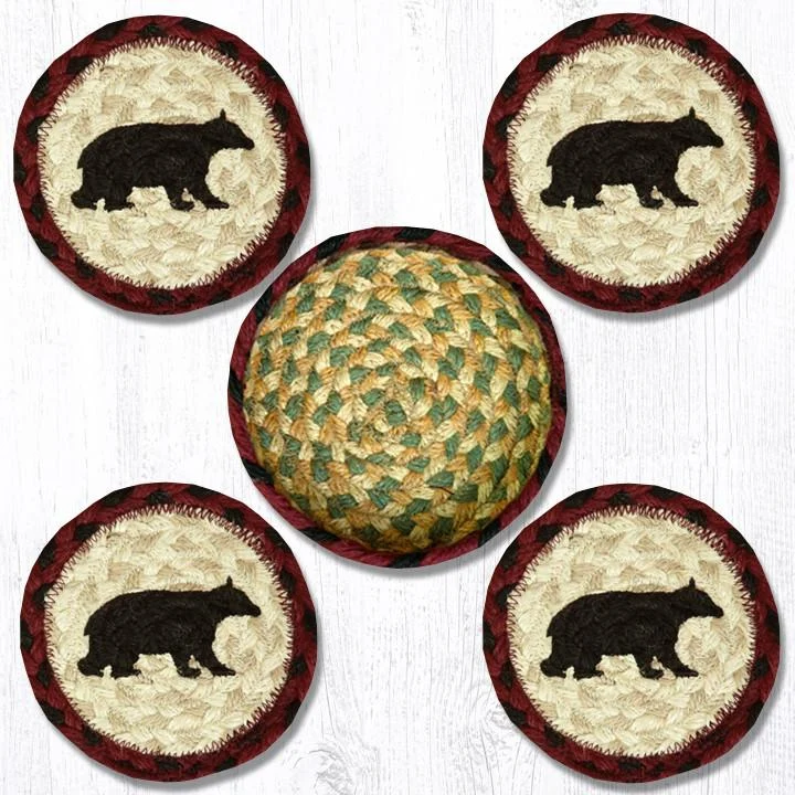 Earth Rugs CNB-395 Cabin Bear Coasters in a Basket 5``x5``