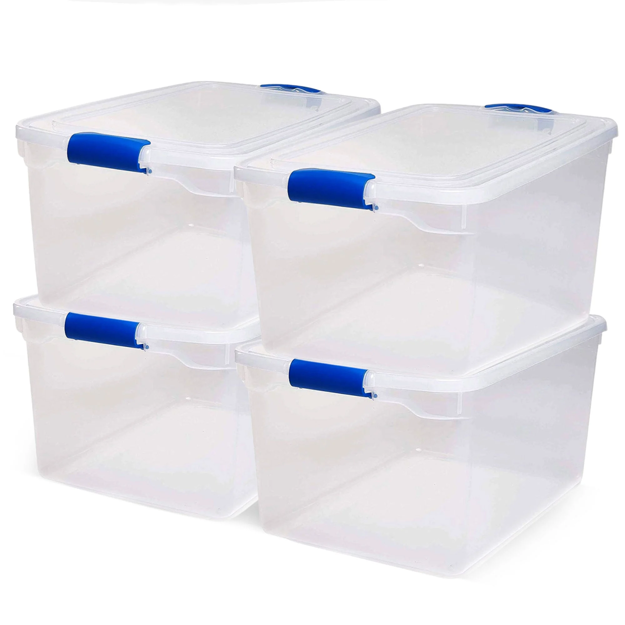 Homz 66-Quart Clear Plastic Stackable Storage Containers w/ Latch Lid, 4 Pack