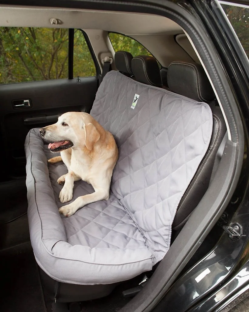 3 Dog Pet Supply Quilted Car Back Seat Protector with Bolster, Grey