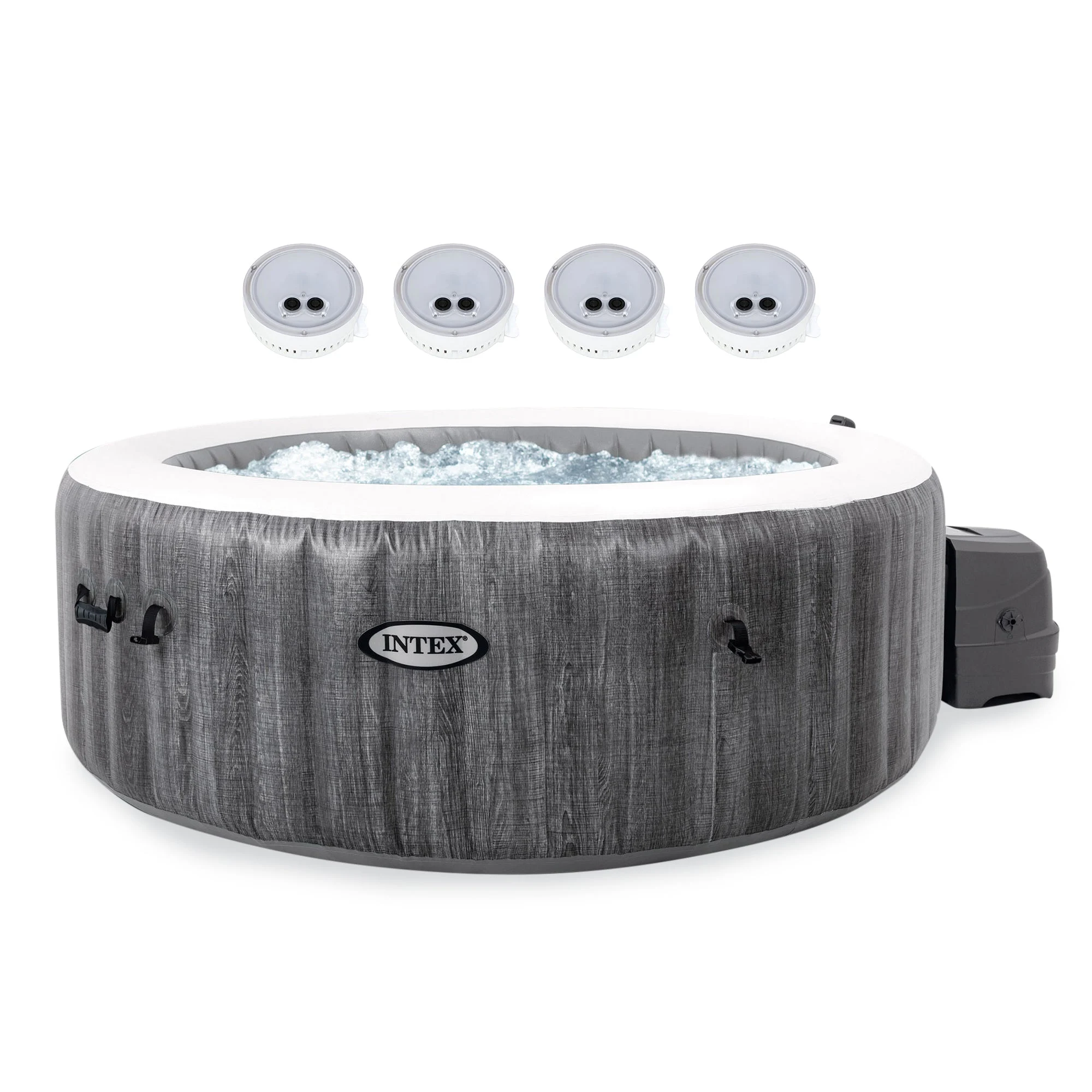 Intex PureSpa Plus Inflatable Hot Tub Jet Spa w/ 4 Battery Multi-Colored Lights