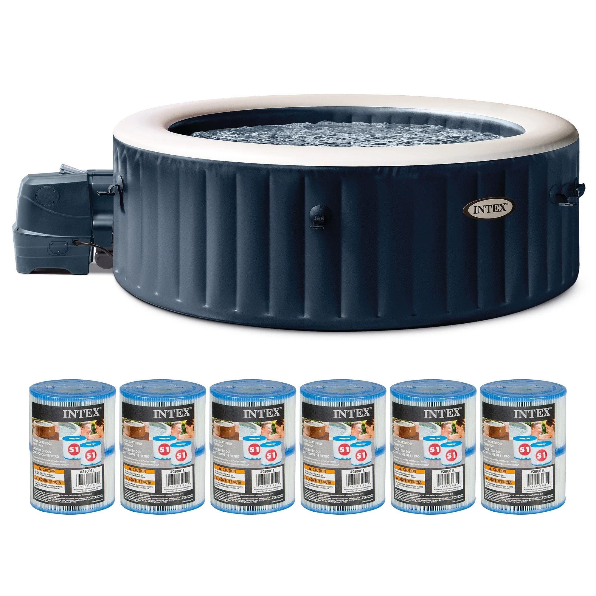 Intex PureSpa Plus Portable Inflatable Spa & Type S1 Filter Cartridges (12 Pack)