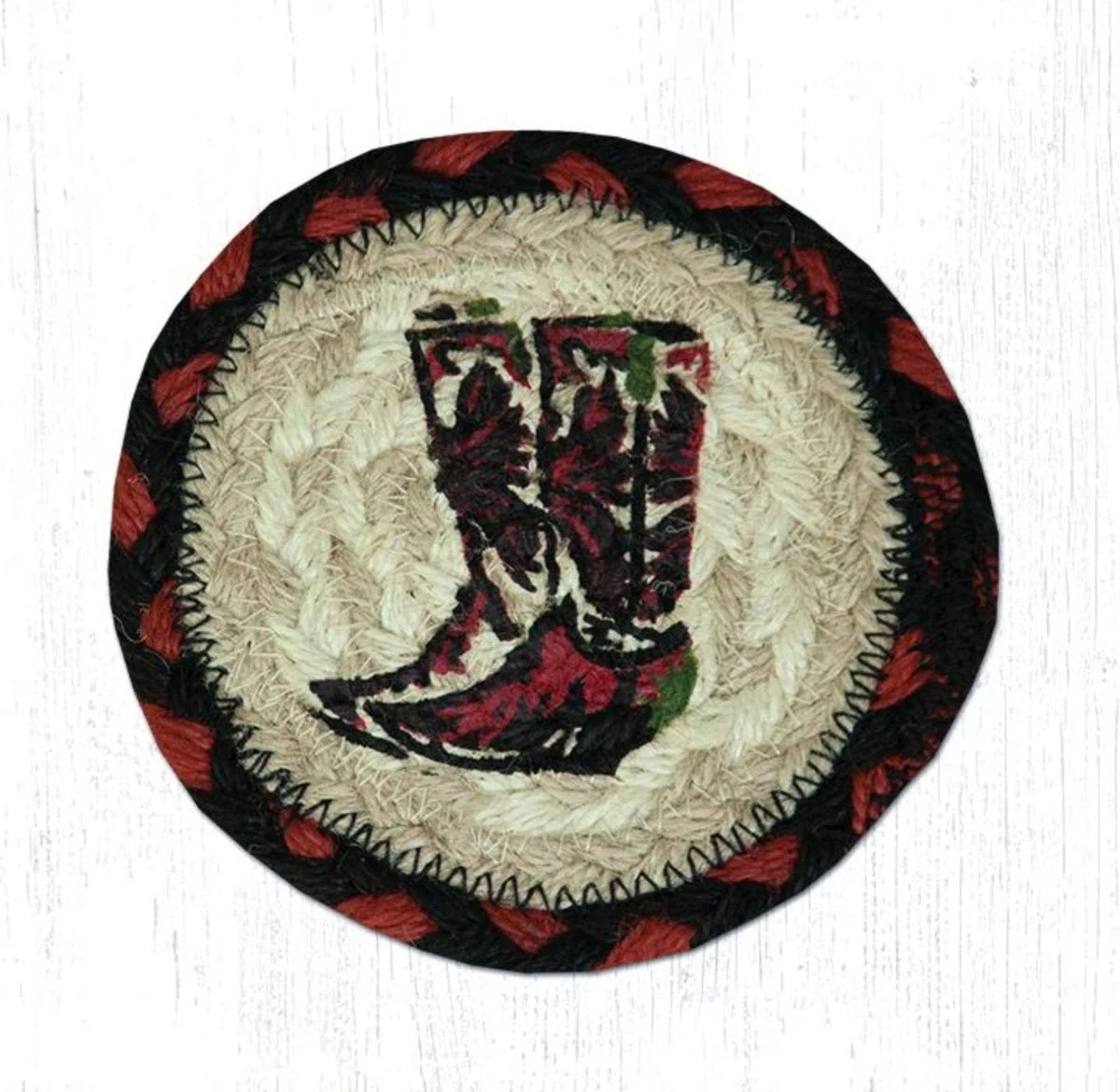 Earth Rugs 5" Boots Coaster – Rustic Farmhouse Printed Table Accessory