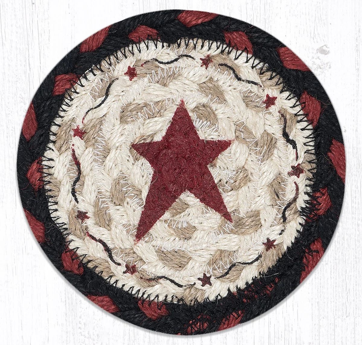 Earth Rugs Primitive Star Burgundy Printed Round Coaster – 5" Eco-Friendly Table Protection