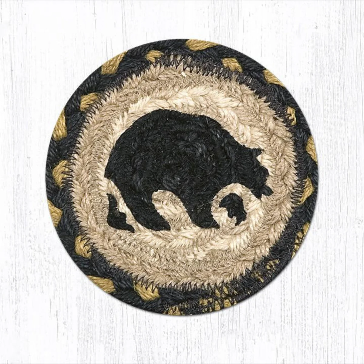 Earth Rugs Bear Printed Coaster – 5"x5" Rustic Cabin Decor with Braided Jute and Nature-Inspired Wildlife Design