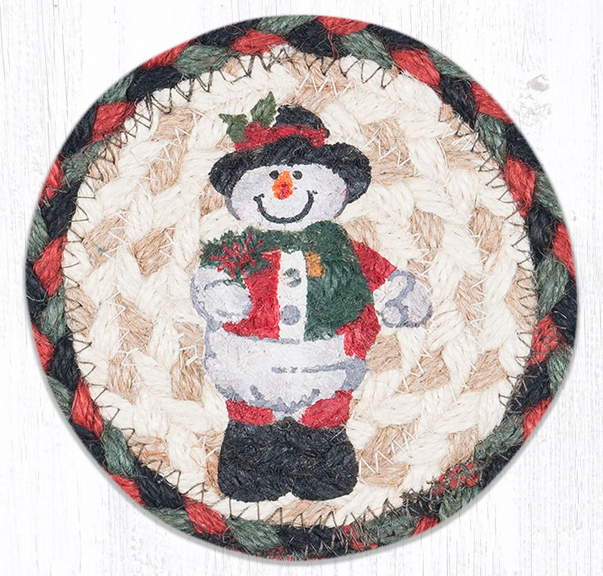 Earth Rugs Snowman in Top Hat Printed Round Coaster – 5" Eco-Friendly Table Protection