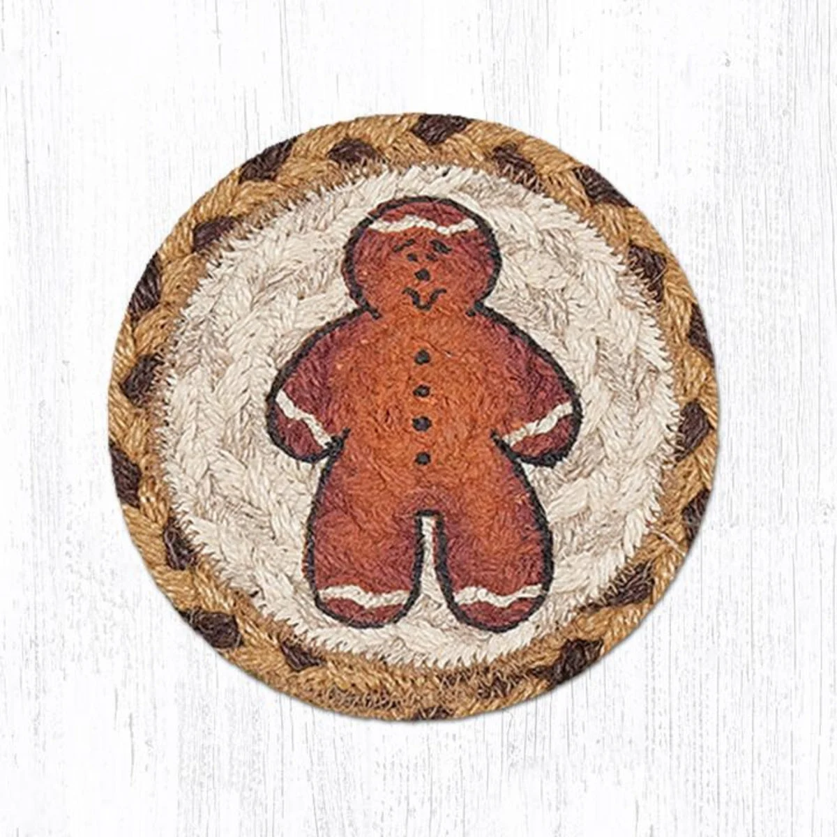 Earth Rugs Gingerbread Man Printed Round Coaster – 5" Eco-Friendly Table Protection