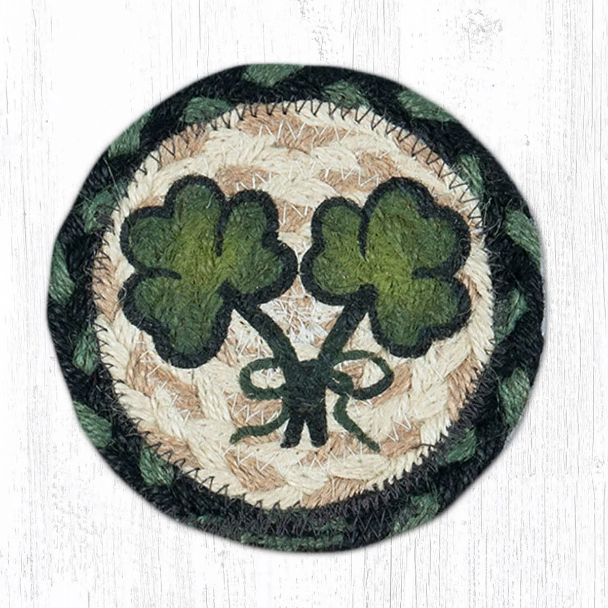 Earth Rugs Shamrock Printed Coaster – 5"x5" Braided Jute Square with Lucky Clover Design for St. Patrick’s Day or Irish Decor
