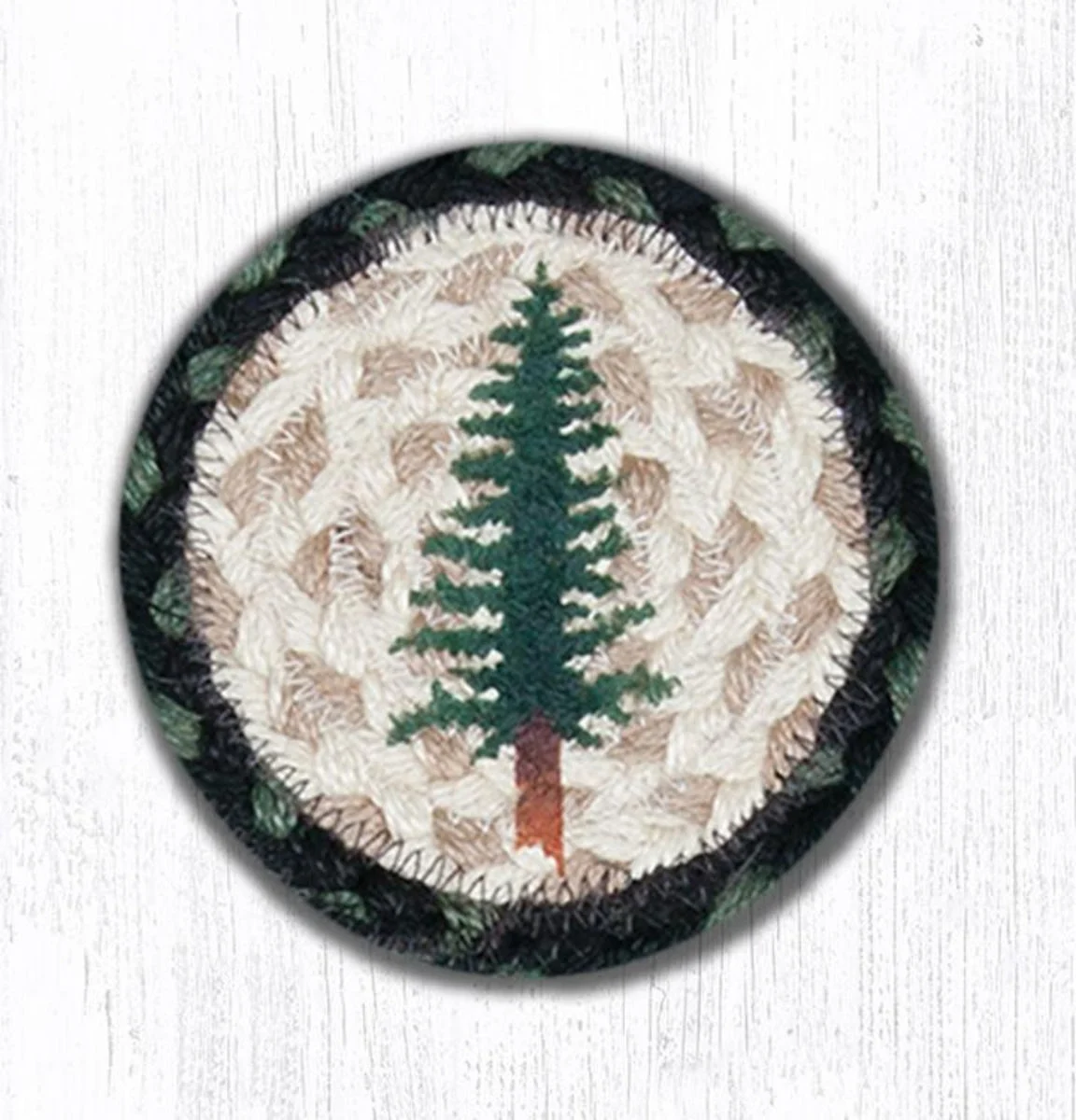 Earth Rugs Tall Timbers Printed Coaster – 5"x5" Braided Jute Square with Forest Tree Design for Rustic Cabin and Woodland Decor